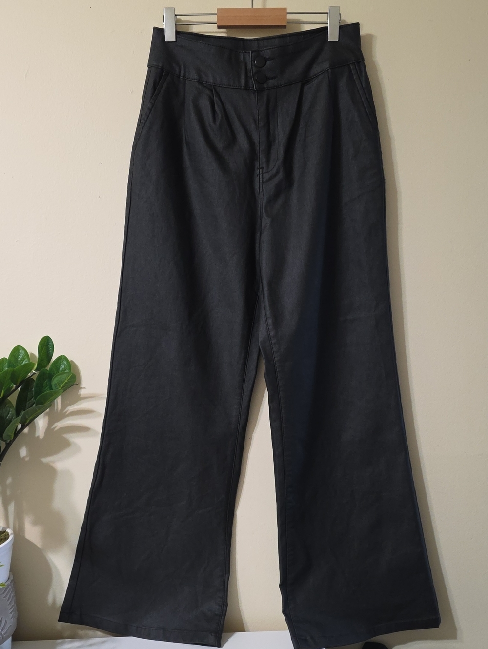 SHEIN High Rise Faux Leather Wide Leg Pant - Black M
